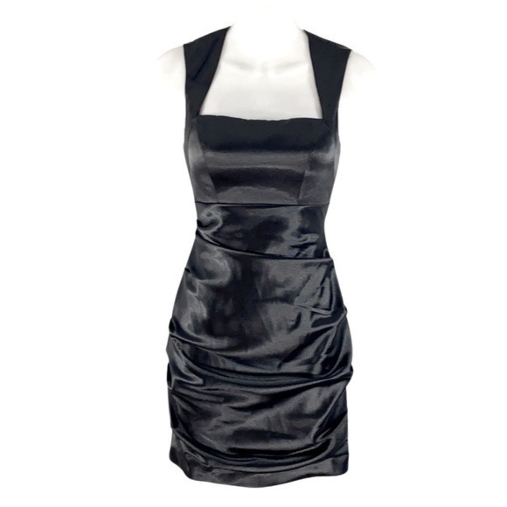 Hailey Logan by Adrianna Papell black satin dress S12